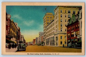 1940 Manchester New Hampshire Postcard Elm Street Looking North Store Building