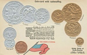 1902 U.S. Gold & Silver Coins Embossed Postcard