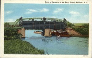 HERKIMER NY Locks on Barge Canal Old Postcard