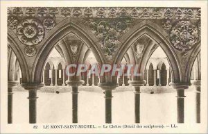 Old Postcard Mont Saint-Michel cloister details sculptures