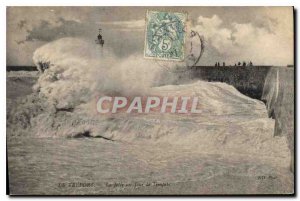 Postcard Old Treport la Jetee one day Tempete