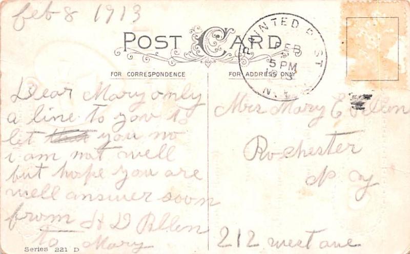 Valentines Day 1913 Missing Stamp a lot of corner wear