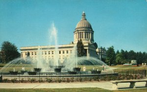 Vintage Postcard Fountain State Capitol Grounds Insurance Building Olympia WA