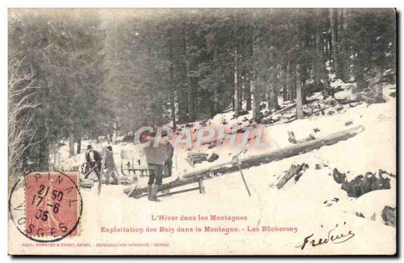 Old Postcard Folklore L & # 39hiver in the mountains of wood exploitation in ...