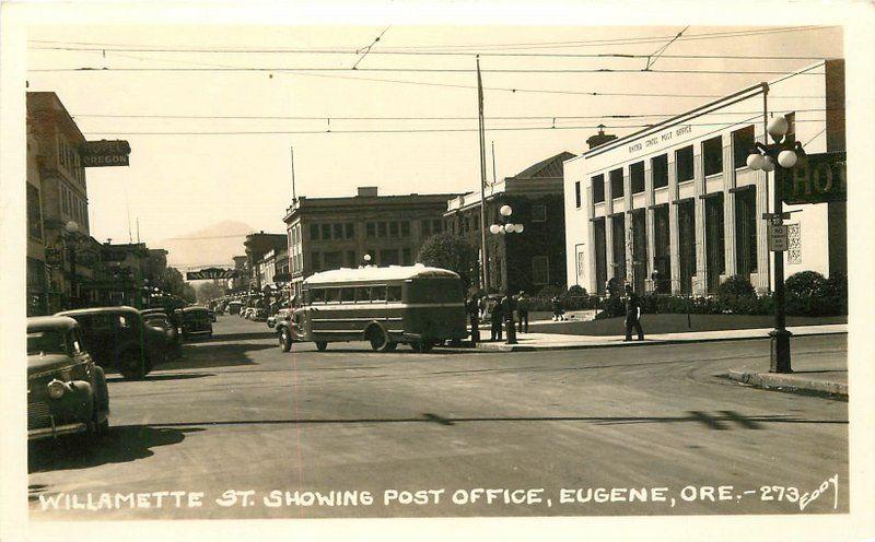 Autos 1940s Bus Willamette Post Office Eody RPPC real photo postcard 752