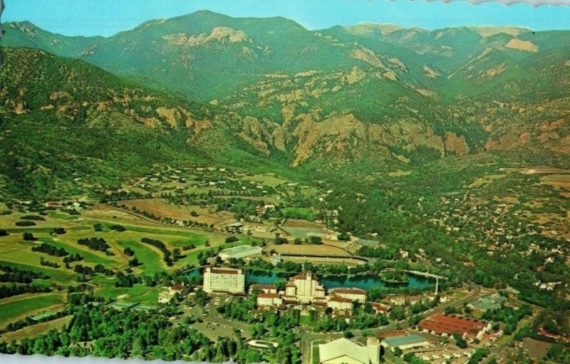 Aerial View Postcard Broadmoor Hotel & Lake Colorado Springs Colorado