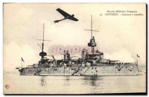 Postcard Old War Ship Suffren Breastplate has turrets Jet Aviation