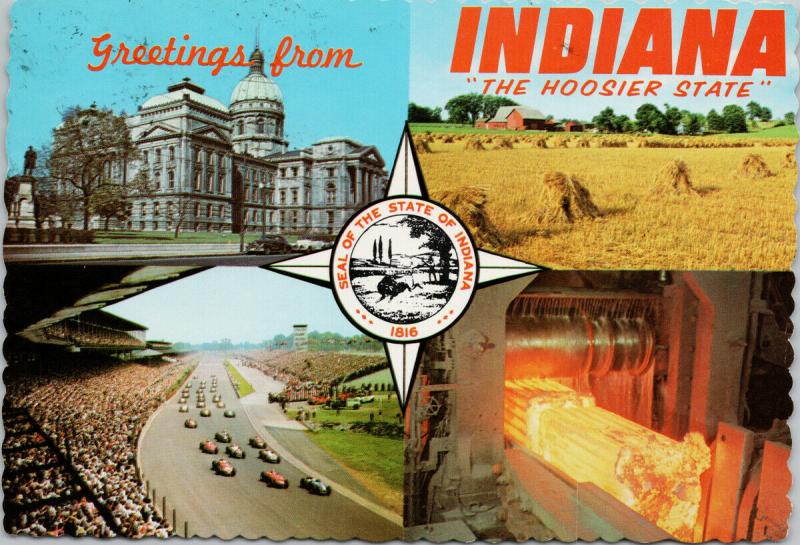 Greetings from Indiana IN The Hoosier State Multiview c1979 Postcard D92