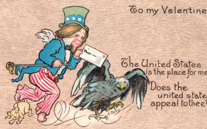 Uncle Sam Eagle Dog Valentine Postcard Raphael Tuck