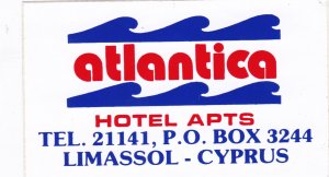 Cyprus Limassol Atlantica Hotel Apartments Vintage Luggage Label sk3182