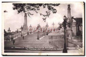 Old Postcard Marseille train station stairs