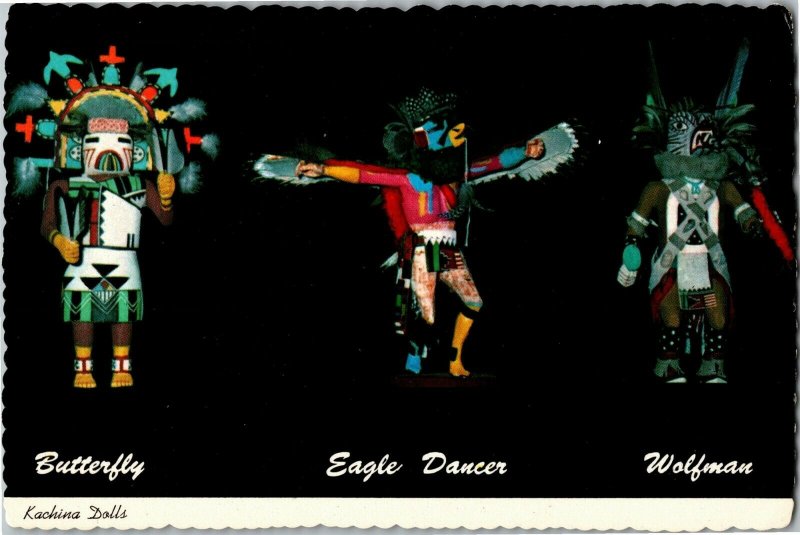 Hopi Kachina Dolls, Butterfly, Eagle Dancer, Wolfman Postcard H26