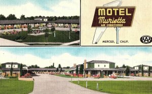 Vintage Air Conditioned Hotel Murietta In Merced, CA AAA Approved Postcard P125 