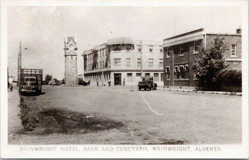 Wainwright Alberta Wainwright Hotel Bank Cenotaph 1940s Real Photo Postcard E89