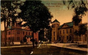 Postcard MI Monroe High School Building - Publ. Metropolitan News - RARE 1911 B1