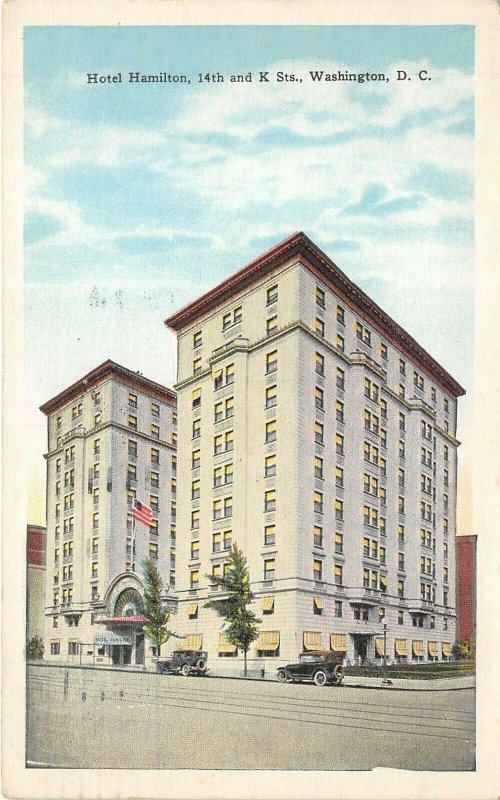 Washington DC 1925 Postcard Hotel Hamilton at 14th & K Sts