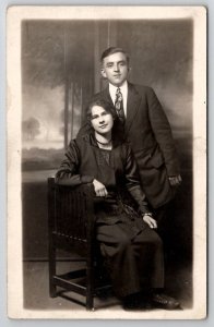 RPPC Handsome Young Man Pretty Young Lady Studio Photo Postcard Q24