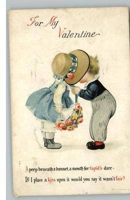 CLAPSADDLE VALENTINE Sunbonnet Girl Kissing Boy PC