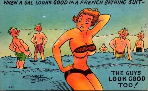 Humour Bikini Clad Girl On The Beach When A Gal Looks Good In A French Bathin...