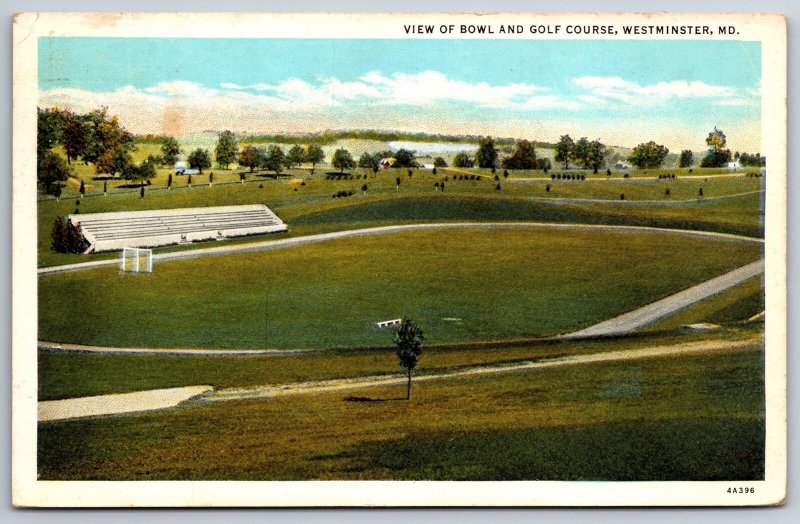 Westminster Maryland~Track Bowl & Golf Course Birdseye View~1935 Postcard