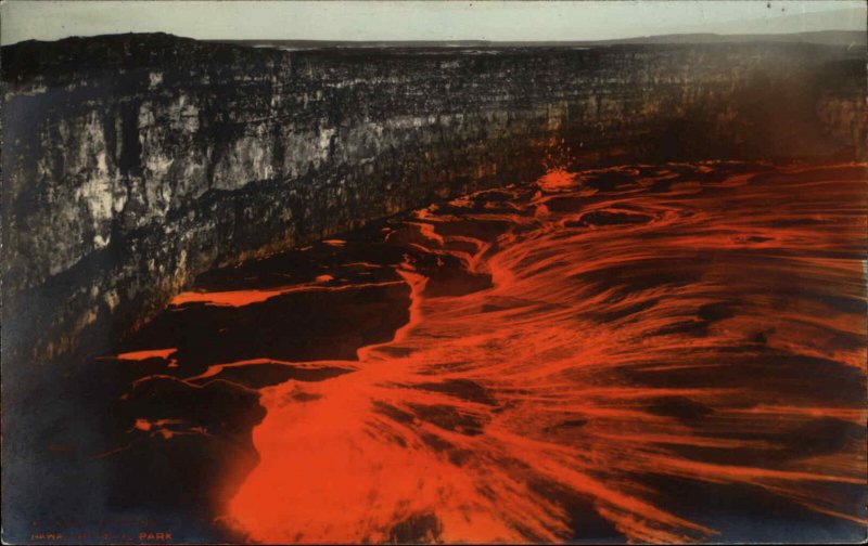 Kilauea Hawaii HI Volcano Tinted c1920s Real Photo Postcard