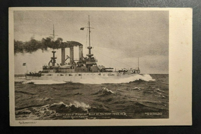 Mint Vintage Battleship Misssouri Built at Newport News VA RPPC