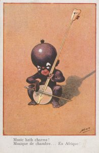 African Music Hath Has Charms Antique Comic Ethnic Postcard