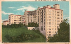 Vintage Postcard 1920's The Mercy Hospital Building San Diego California CA