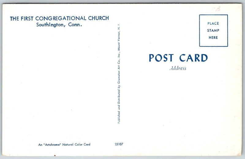 Southington Connecticut 1950s Postcard First Congregational Church