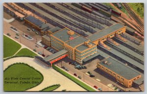 Toledo Ohio~Air View Of Central Union Terminal~Tichnor Vintage Linen Postcard