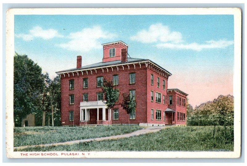 c1920 High School Exterior Building Pulaski New York NY Vintage Antique Postcard