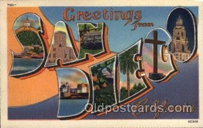 San Diego, CA Large Letter Town Unused light paper glued on back corners, cor...