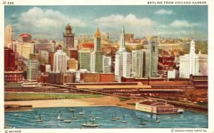 Vintage Postcard 1950 Skyline From Chicago Harbor Michigan Boulevard Illinois IL