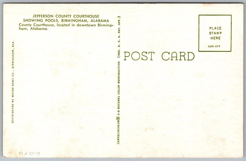 Vtg Birmingham Alabama AL Jefferson County Courthouse showing Pools Postcard