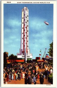 VINTAGE POSTCARD THE GIANT THERMOMETER EXHIBIT AT CHICAGO WORLD'S FAIR 1933