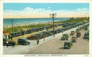 New Hampshire Hampton Beach Ocean Avenue autos American Teich Postcard 22-861