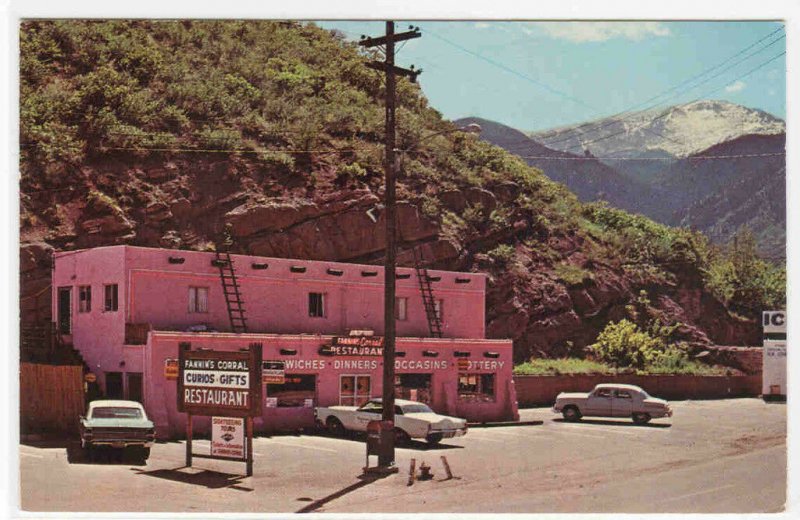 Fannin Corral Restaurant Gift Shop Cars Pikes Peak Colorado postcard