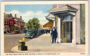 FREDERICKSBURG, Virginia  VA   OLD SLAVE BLOCK  ca 1940s Linen   Postcard