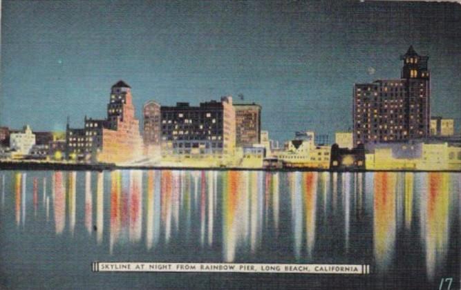 California Long Beach Skyline At Night From Rainbow Pier