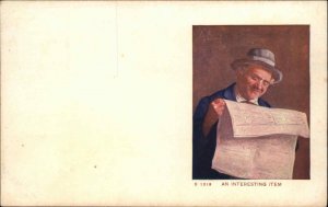 Older Man Reading Newspaper Interesting Item Embossed c1910 Vintage Postcard