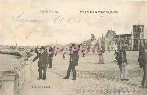 Old Postcard Cherbourg Promenade and Place Napoleon