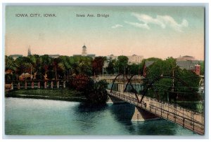 View Of Iowa Avenue Bridge River Iowa City, Iowa IA Antique Unposted Postcard