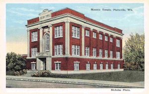 Masonic Temple Platteville Wisconsin 1930s postcard