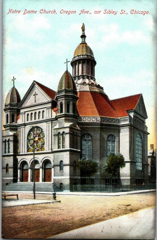 Notre Dame Church, Oregon Ave at Sibley St, Chicago IL Vintage Postcard D75