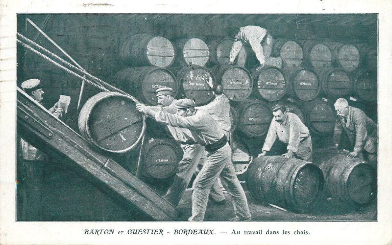 At work in the Bordeaux wine cellars 1920 France - Barton & Guestier publicity