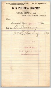 1917  Charlemont  Massachusetts  W. N. Potter & Company  Receipt   Document