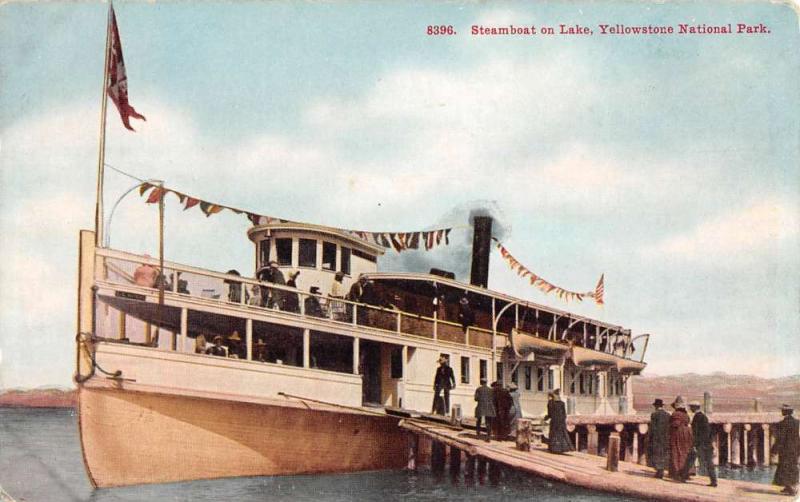 Yellowstone Natl Park Wyoming Steamboat On Lake Antique Postcard K97366