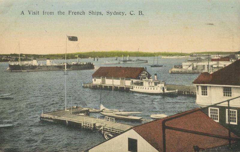 Sydney NS CB Nova Scotia ~ Visit from French Ships ~ Vintage Postcard 