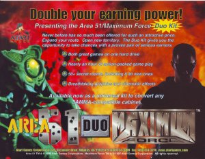 Area 51 Duo Maximum Force Arcade Flyer Original NOS Video Game Artwork 