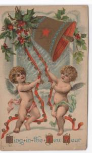 Ring In the New Year Cherubs 1910c embossed postcard